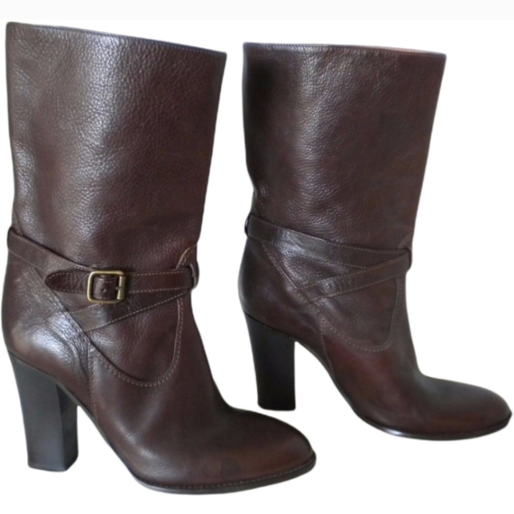 J.crew Tenley Vachetta Mid Calf High Heel strap, Italy Leather